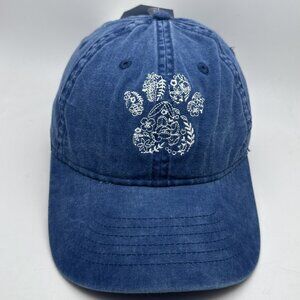 Time and Tru Women's Blue Denim Baseball Hat Floral Paw Print Embroidered NEW